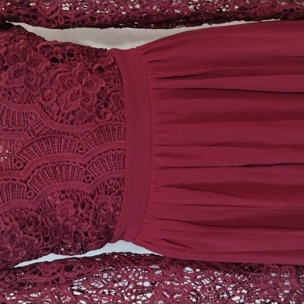 NWT Lulus Burgundy Lace Open Back Maxi Gown Romantic Formal Evening Glam Medium - Picture 9 of 14